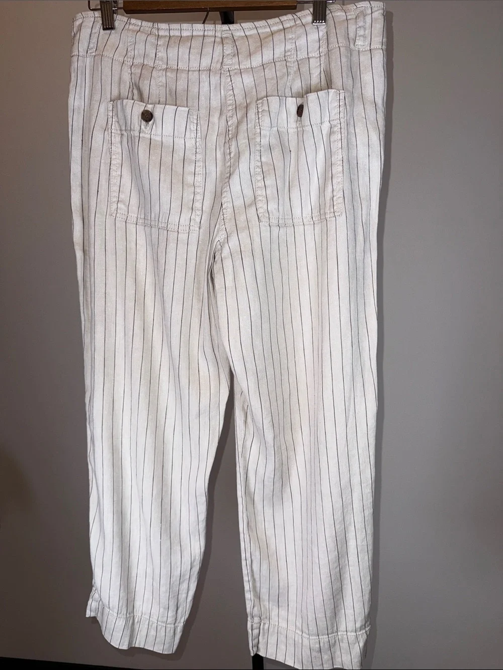 LOFT Striped Linen Blend Wide Leg Crop Pants Pockets | Size 10
